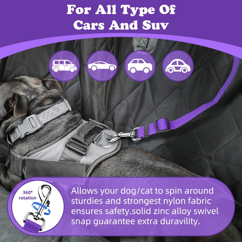 BWOGUE 2 Packs Dog Cat Safety Seat Belt Strap Car Headrest Restraint Adjustable Nylon Fabric Dog Restraints Vehicle Seatbelts Harness Purple - Image 5